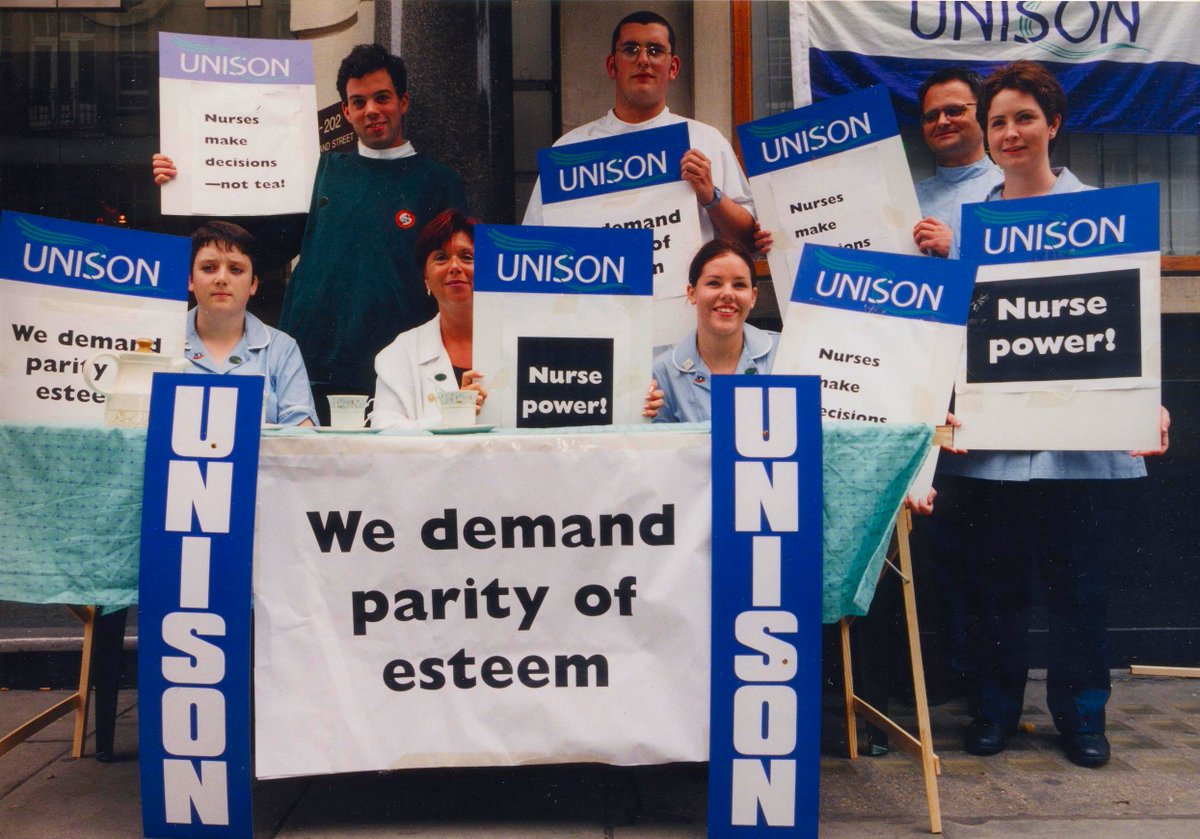 LondonNurse2015's tweet photo. UNISON Nurses Demanding "parity of esteem" outside the GMC 1998
After nurses were denied places on Primary Care Trust Boards and a London nurse was threatened with disciplinary action for refusing to make tea for doctors
We won both....
@StuartTuckwood @unisontheunion
#unison30 https://t.co/QNADcQ5D1b