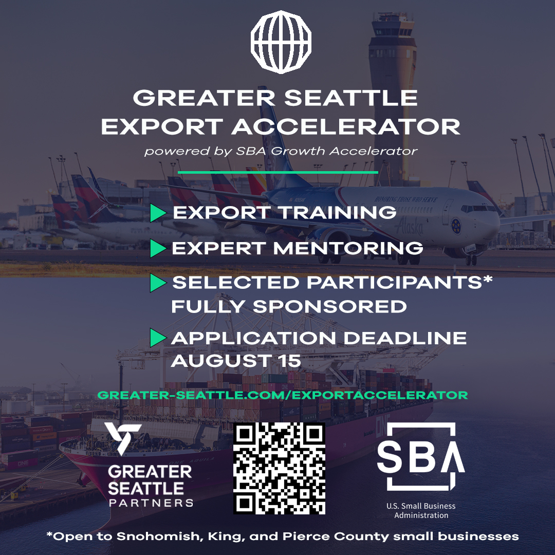 SeattlePartners's tweet photo. Thank you for featuring the new Greater Seattle Export Accelerator @425Business and the opportunity it offers to local small businesses to increase exports through advanced #export training and advising. https://t.co/GT05Y4IHcc https://t.co/ybp5VJUqzv