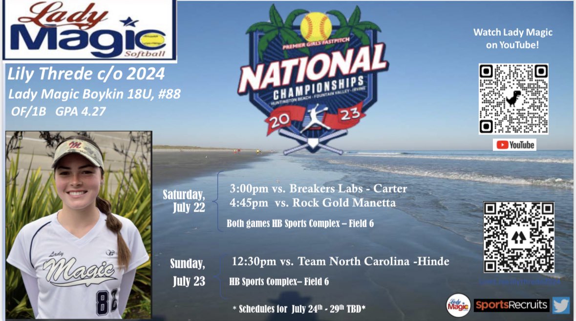 <a href="/HarvardSB/">Harvard Softball</a> Hi Coach!  @ladymagic_18u would love to see you at our games!  Safe travels!