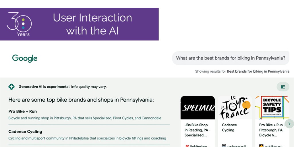 We are currently in Google's beta testing for its generative AI search features. A dynamic AI component to search results, offers AI-driven product recommendations and encourages user interaction for a conversational search experience. Read on for more. rdgcreative.com/blog/trying-th…
