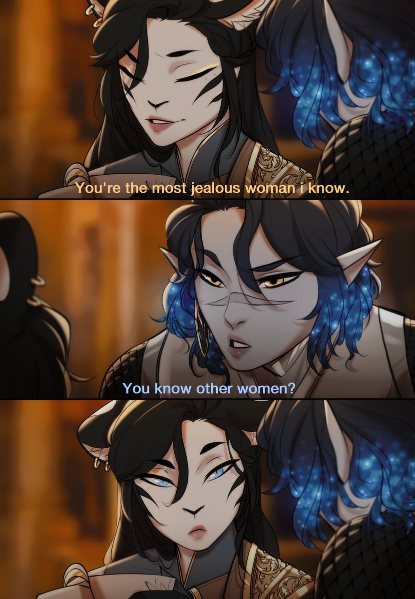 MegS_ILS's tweet photo. I could not resist drawing Nola and Azul in this meme, they fit way too well 🔥

#dnd #goldenfield #webtoon #tapas #ocs #comic #meme https://t.co/hNJX3c7RJn