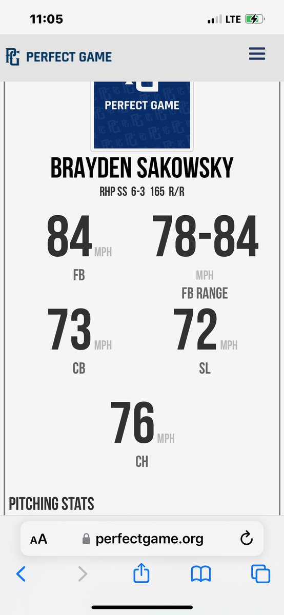 BSakowsky06's tweet photo. Perfect game pitching metrics https://t.co/ufQrWFmHHR