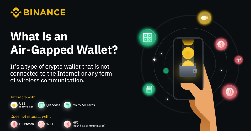 binance's tweet photo. Air-gapped wallets are designed to be disconnected from the internet and any form of wireless communication. 

But how do they work?

Find out here ⤵️