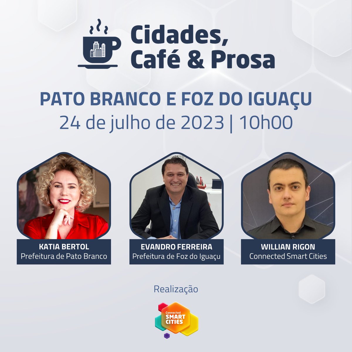 Programa Cidades, Café &amp; Prosa com os municípios Pato Branco e Foz do Iguaçu! 🏙

Com inscrições gratuitas, o encontro promoverá um debate sobre a transformação dos municípios em direção a uma cidade mais inteligente.

👉Inscreva-se grátis: web.nectainova.com.br/pcsc23-eventos…