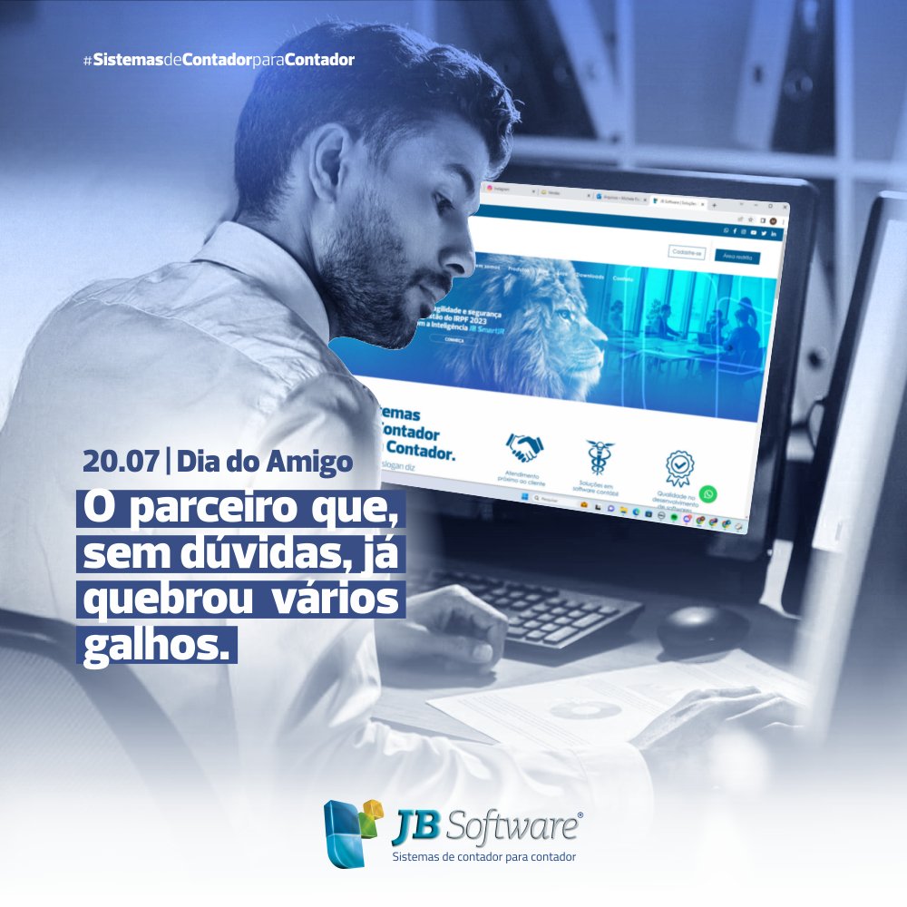 JBSoftBR's tweet image. O parceiro que, sem dúvidas, já quebrou vários galhos!

JB Software, o melhor parceiro do contador!

Feliz Dia do Amigo! 🎉🤝💙

-------------
#DiadoAmigo #JBSoftware #SoftwareContábil #SistemaJB #SoluçõesJB #SoftwareJB #SistemaDeContadorParaContador #Contabilidade #Contador