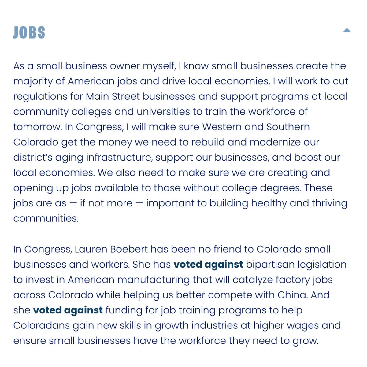 The four most important issues facing #CO03 are water, energy, jobs, and agriculture. Here's where I stand on the issues, and how that contrasts to my opponent.