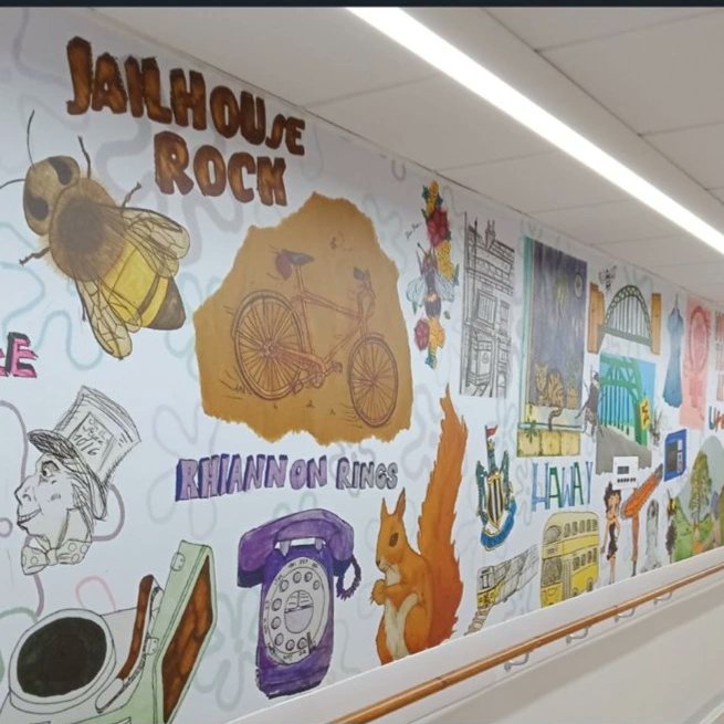 Fantastic to see our 1st year student artwork complete &amp; insitu at the QE Mental Health &amp; Dementia ward in Gateshead. Huge thanks to staff Kayleigh &amp; patients for their brief and direction. We hope you enjoy it! <a href="/gatesheadcoll/">Gateshead College</a> @