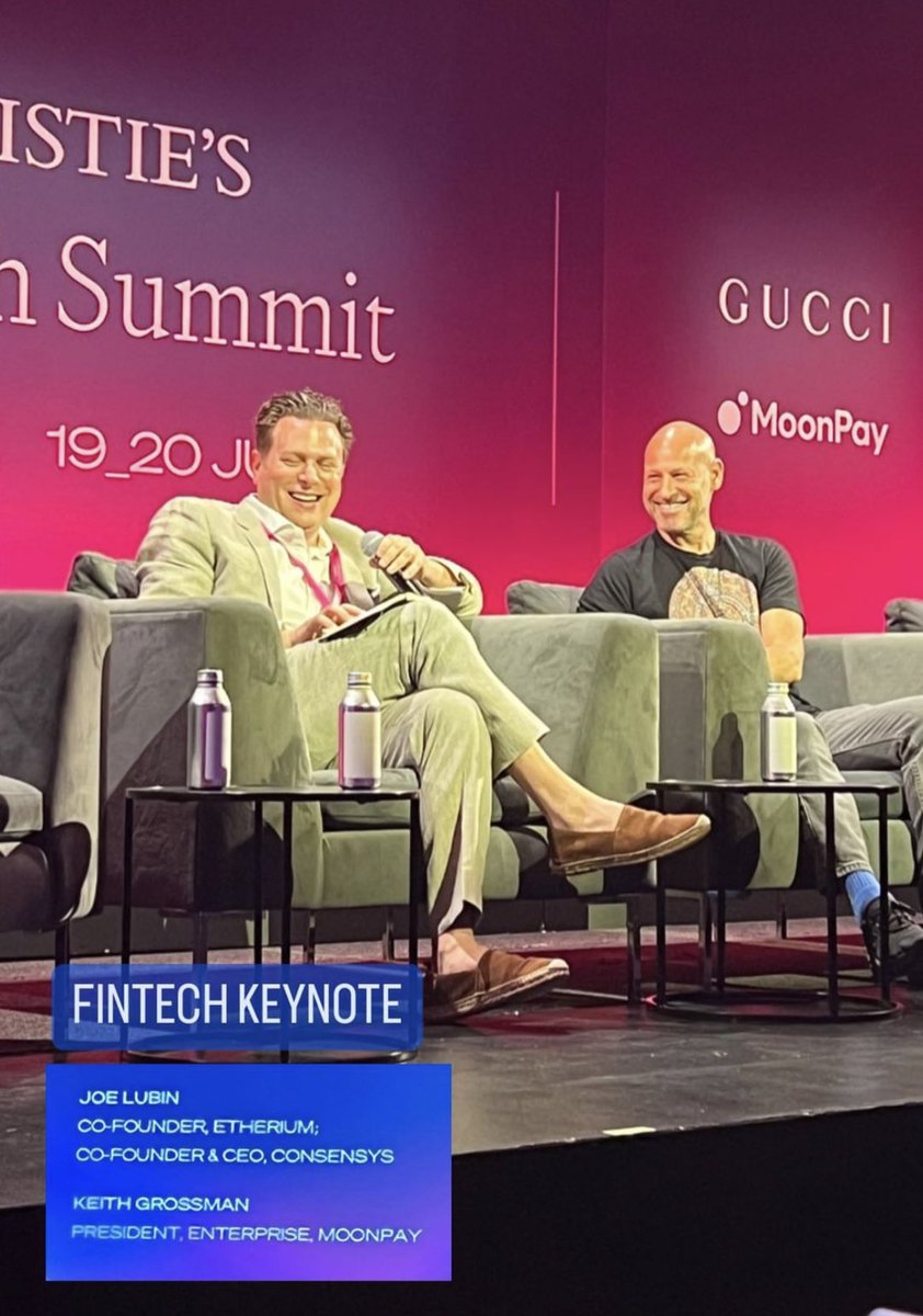 Always a wonderful time chatting with <a href="/ethereumJoseph/">Joseph Lubin</a> at <a href="/ChristiesInc/">Christie's</a> Art + Tech Summit! 🚀🟣

cc: <a href="/moonpay/">MoonPay 🟣</a>