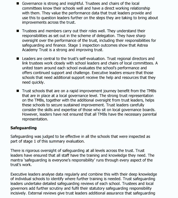 Lovely to see this feedback on our members, trustees, local governors and safeguarding professionals.  Well done everyone!

And well done <a href="/Laurenwastrea/">Lauren Ward</a> and <a href="/RosieSel/">Rosie</a> for your leadership in these areas.