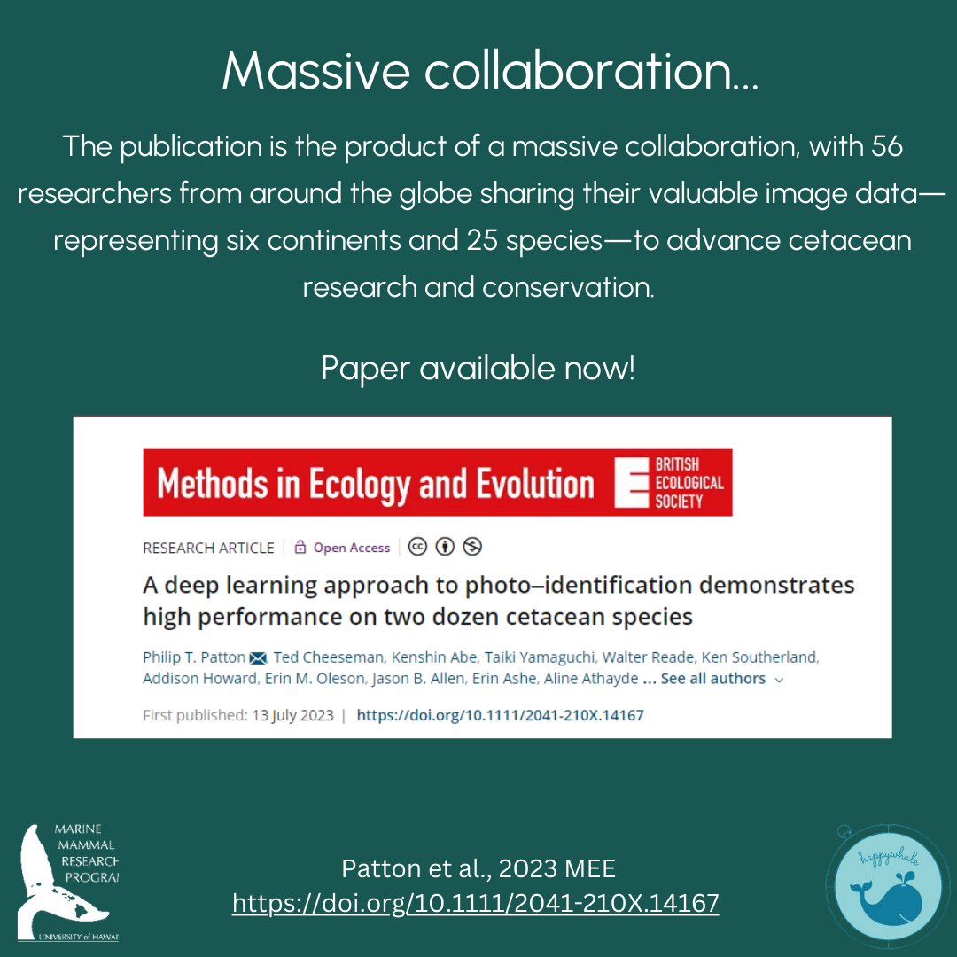 MMRP Uni of Hawaii (@mmrp_uh) on Twitter photo šØ New paper alert šØ
PhD student Phil Patton has just published the first of his PhD papers: Introducing a new deep learning approach to cetacean photo ID.
Read it here: tinyurl.com/5n86h7
Blog: tinyurl.com/4ykvstzh
<a href="/happyhumpback/">Happywhale</a> <a href="/himb_soest/">Hawaiāi Institute of Marine Biology</a> šØ New paper alert šØ
PhD student Phil Patton has just published the first of his PhD papers: Introducing a new deep learning approach to cetacean photo ID.
Read it here: tinyurl.com/5n86h7
Blog: tinyurl.com/4ykvstzh
<a href="/happyhumpback/">Happywhale</a> <a href="/himb_soest/">Hawaiāi Institute of Marine Biology</a>