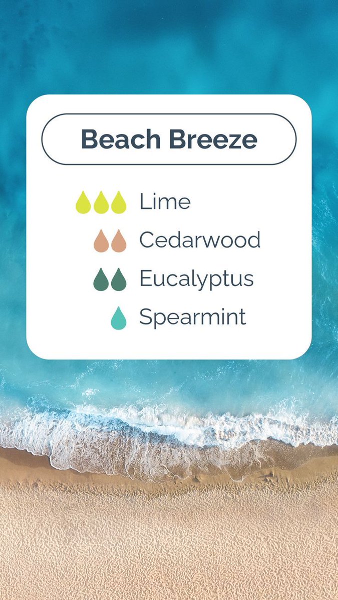 doterra's tweet photo. Not making it to the beach this summer? This diffuser blend brings the beach to you! This perfect warm-weather blend is both grounding (thanks to Cedarwood and Eucalyptus) and uplifting (thanks to Lime and Spearmint), just like a breezy day at the beach! https://t.co/osF6o002Az