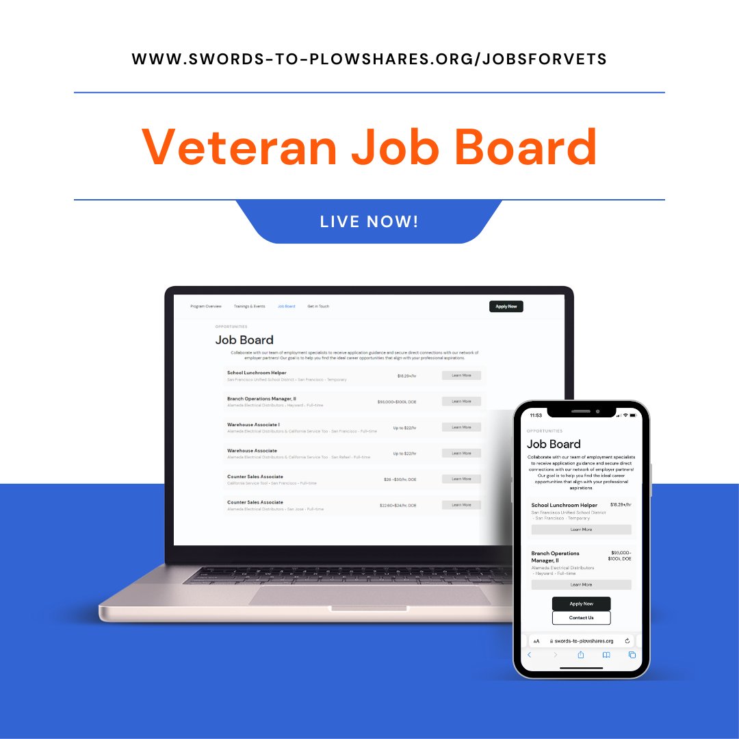 JobsForVets's tweet photo. Have you checked out our job board? Discover a wide range of positions from our employer partners ready to bring veteran talent onto their team. #jobsforvets #bayareajobs #veteranjobboard

Check it out👉https://t.co/YSv20VfLy1 https://t.co/h1FbQHo64g