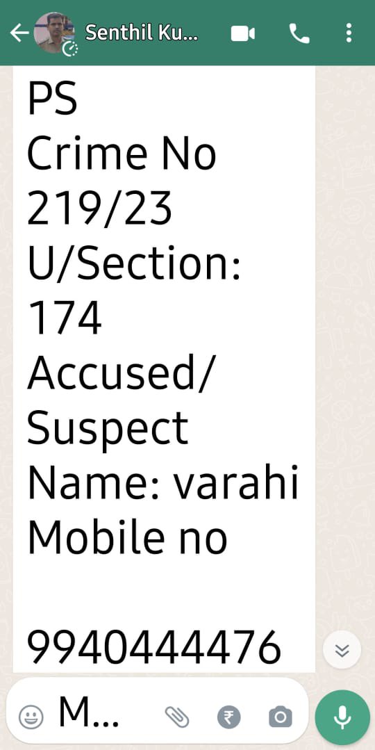 VaraakJournalis's tweet photo. Despite the liberty protection guaranteed by Supreme Court vide its orders applying Sullivan doctrine to Shreya Singhal, the TN Police threatens me with the fear of criminal sanction directly by sending threat message after my statement during witness examination in case of Cr. No  219/2023 for reasons of incriminating ADGP Tr. Arun and IGP Sudhakar. 

Will TN CM intervene and restore democracy?@CMOTamilnadu @tnpoliceoffl @chennaipolice_ @COPTBM @SDMeena_IAS @ipspolicetn @policecbecity #Amutha IAS #Shankar JiwalIPS @SandeepRRathore