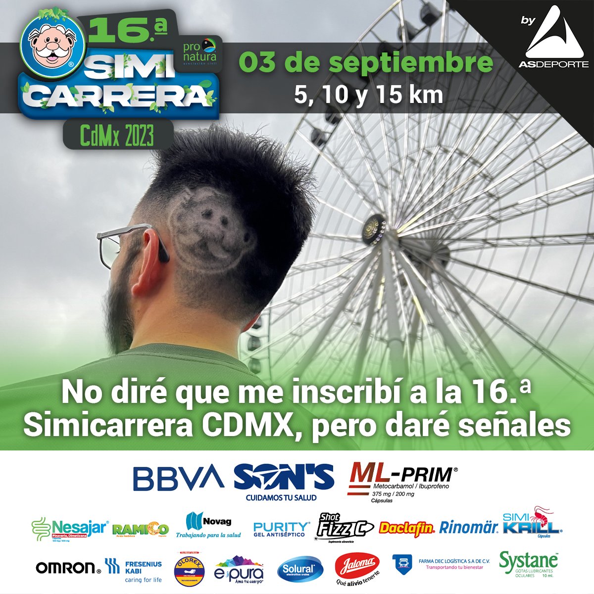asdeporte's tweet photo. ¿Estás listo?🤩
Nos vemos en la #16ªSimicarreraCDMX2023 para correr con los personajes del Dr. Simi 5 km, 10 km o 15 km.
🎟 Aparta tu lugar: https://t.co/r7HjEJuEms
#Asdeporte #Runner #Atletismo #Runners #Simicarreras #Simiplaneta https://t.co/e2MVKknQou