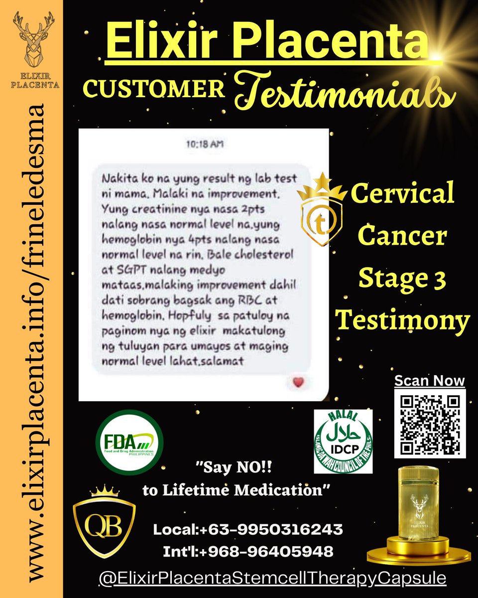 Elixir_Placenta's tweet image. Customer tried the elixir placenta and she can&apos;t believe the results! Cervical stage 2 condition has improved significantly. Highly recommended!
elixirplacenta.info/frineledesma #elixirplacenta #testimonial