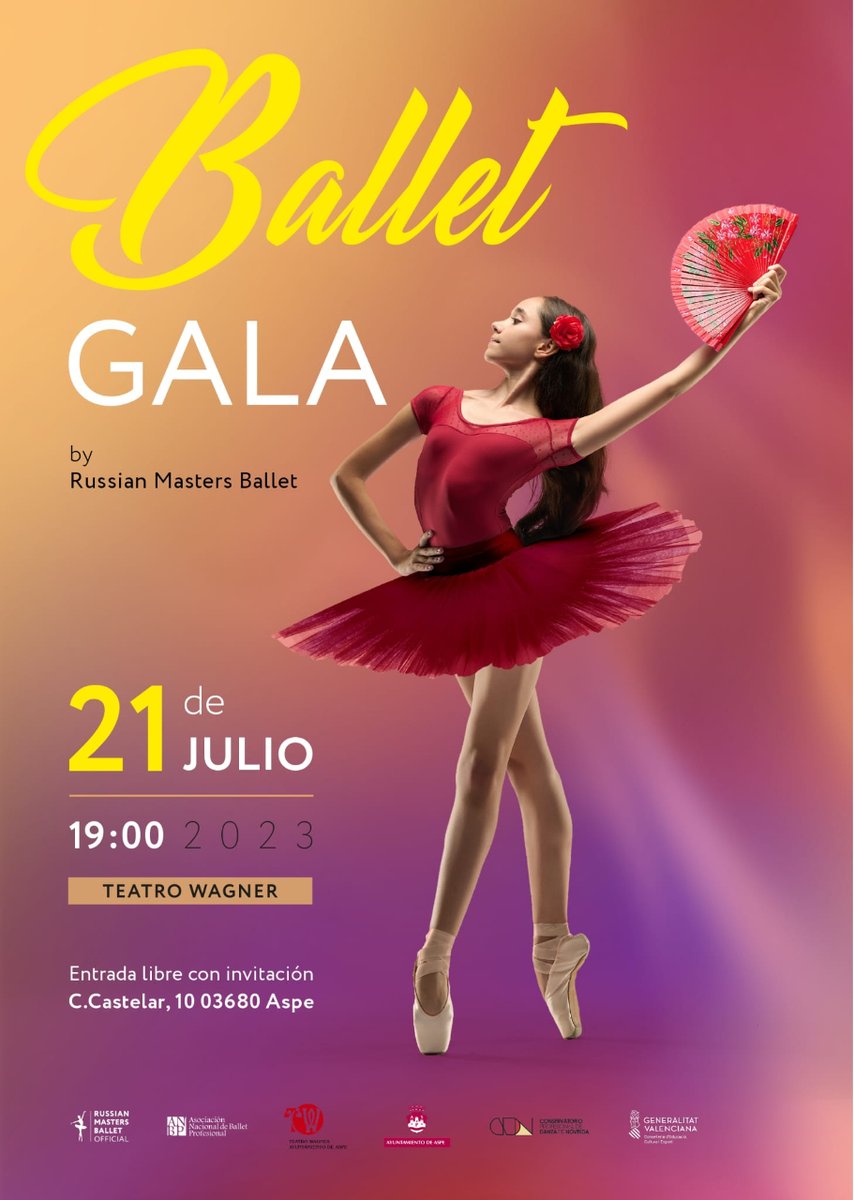 Gala de Ballet 💫🩰 Russian Masters Ballet
📅 Viernes, 21 de Julio  🕐 19:00 
📍Teatro Wagner
🎟️ Entrada libre (con invitación)