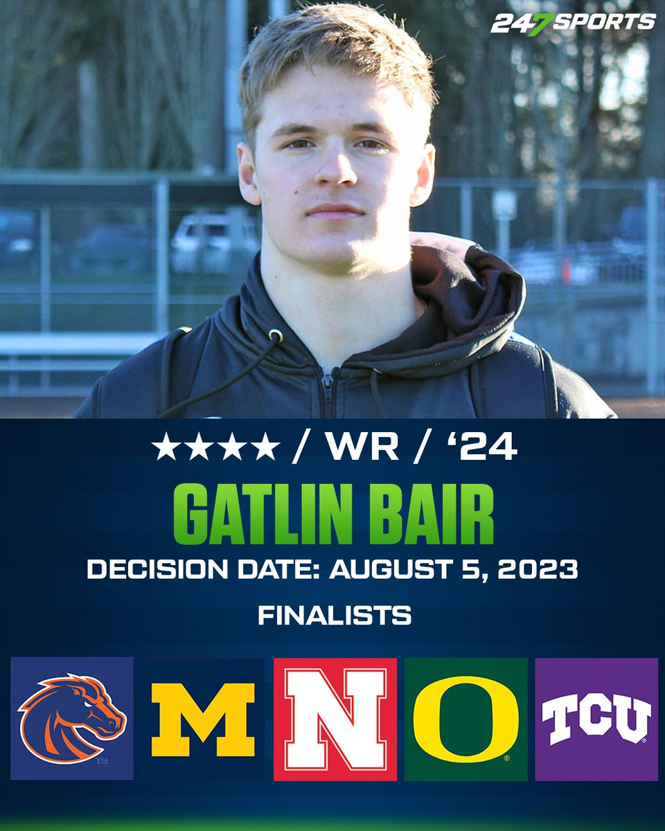 Burley (Idaho) receiver Gatlin Bair has set his announcement date for August 5th and the No. 1 prospect in Idaho and the <a href="/AABonNBC/">Navy All-American Bowl</a> selection will choose from among five schools 247sports.com/article/top-10…