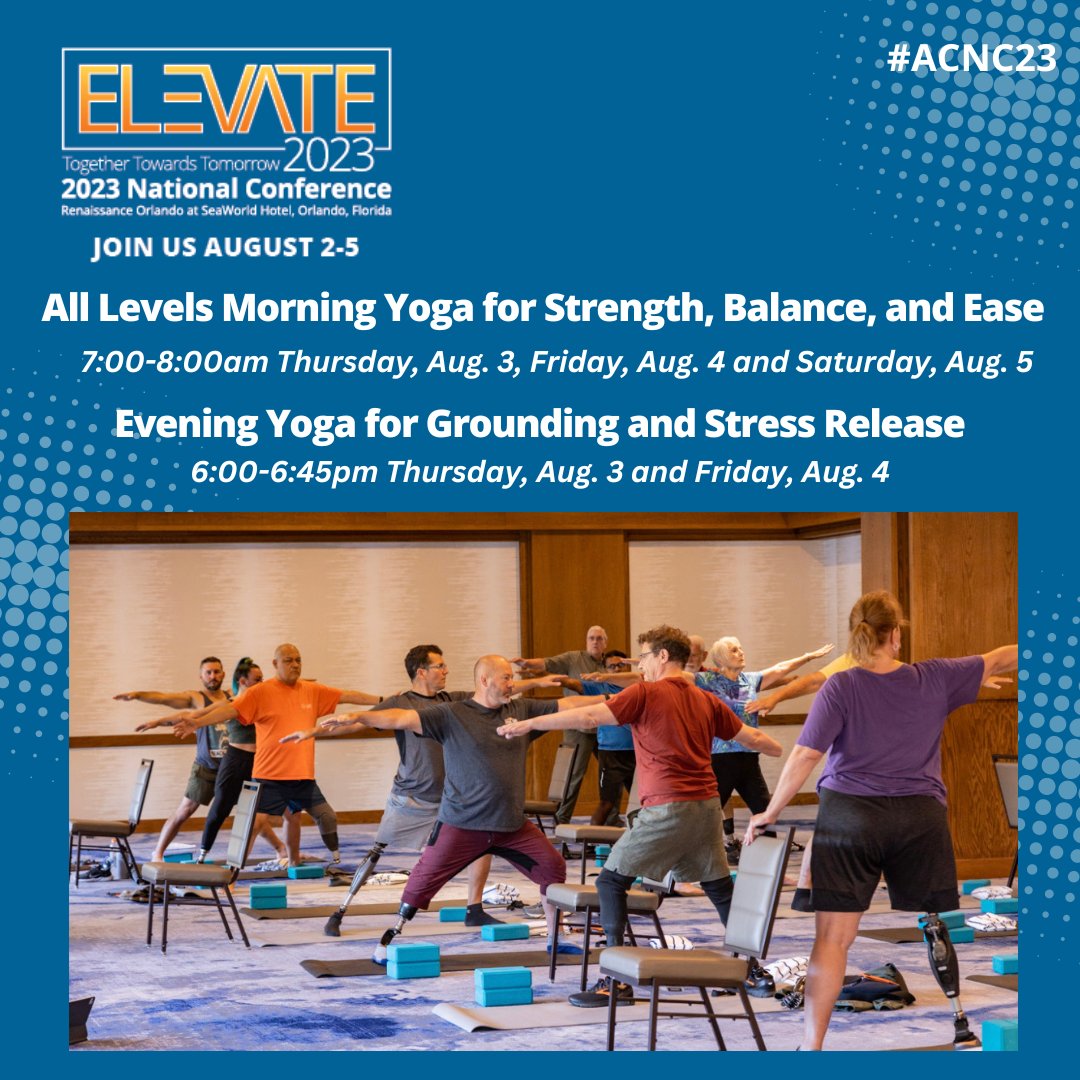 Limited spots available! Energizing yoga with calming breath exercises in the morning and a guided meditation in the evening. All levels welcome. Register for the 2023 National Conference to secure your spot with a unique confirmation code.
bit.ly/3D51B0j
#ACNC23