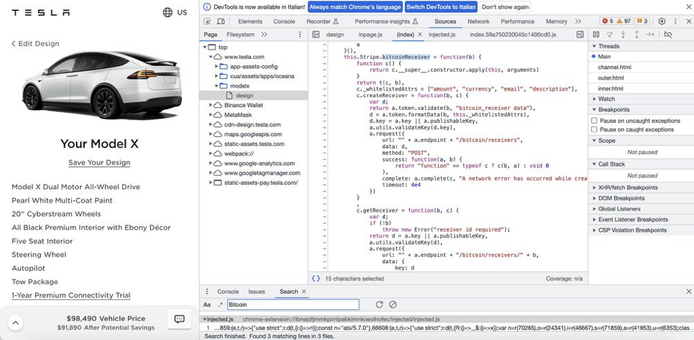 BREAKING: <a href="/Tesla/">Tesla</a> added #Bitcoin  payment code on the back-end of its website!