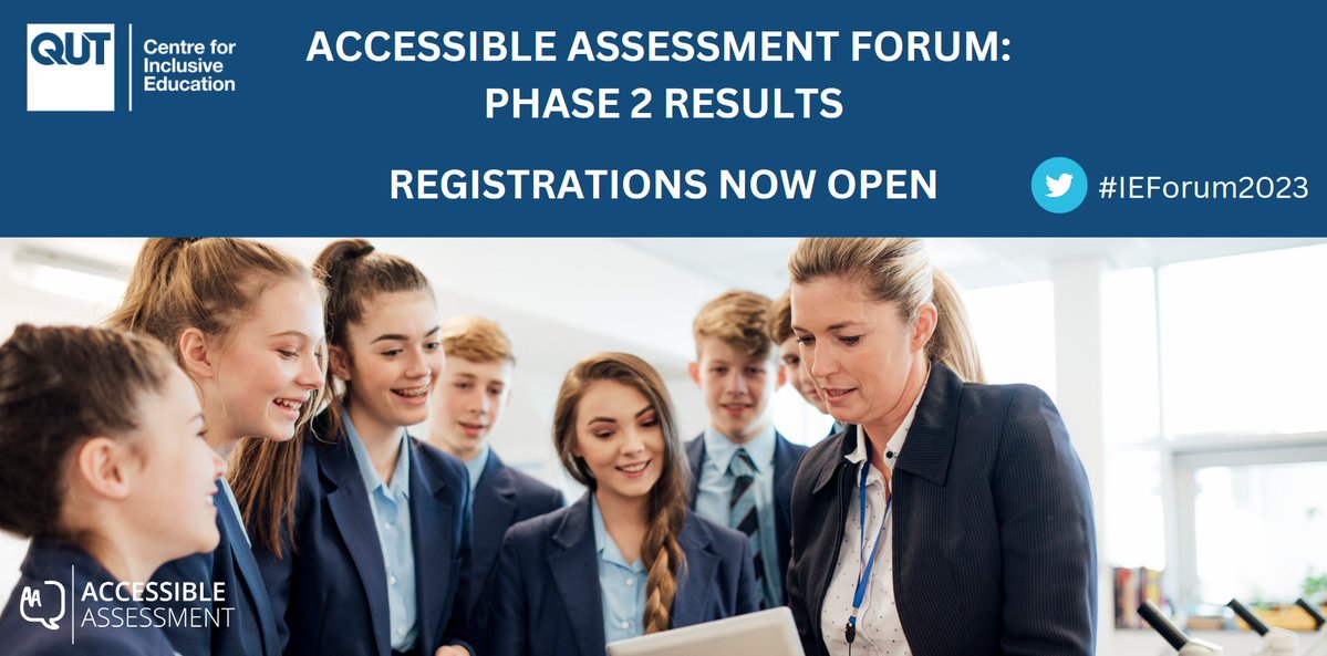 Registrations are now open for C4IE's upcoming Accessible Assessment  Forum: Phase 2 Results on 06 October. Register to attend in-person or  online at:  research.qut.edu.au/c4ie/events/ac…
