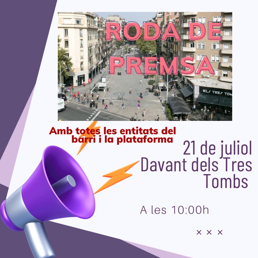 PAxLLSA's tweet photo. Us convoquem demà a tots a la roda de premsa que prganitzem les principals entitats del barri.
La decisió unilateral del govern de @jaumecollboni, perjudica clarament la convivència i el benestar dels veïns que vivim a peu de ronda.
Vine demà i escolta'ns! https://t.co/i3KFdiHkjH