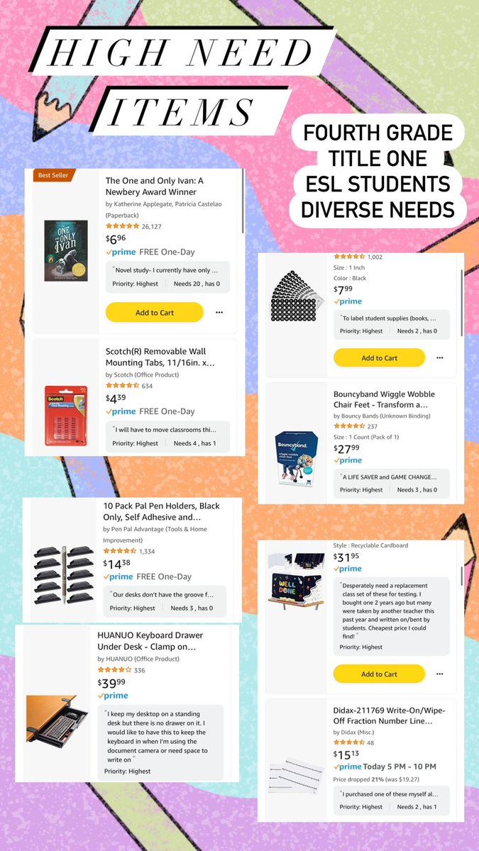 @GamedayGarage @MrsSJH85 @TMobile Hello! Thanks for supporting!❤️ Here are of some of the high need supplies on my #amazonwishlist to support my students’ needs this upcoming year. #clearthelist

❤️4th grade - ESL inclusion 
1️⃣ title one school
👨‍👩‍👧‍👦 diverse needs
👩🏻‍🏫3rd year teaching 
➡️ amazon.com/hz/wishlist/ls…