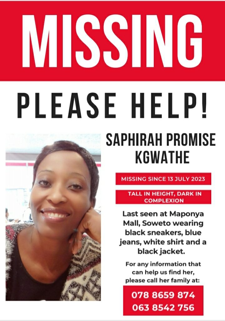 Please help in locating my Sister,its unlike her not to come back home,she left kids at home to go and exchange their layby and never came back.