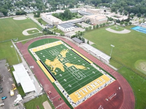 We just installed brand new GameON turf from Shaw Sports Turf. There is no doubt the Ferndale Eagles Football have one of the nicest football fields in Michigan!