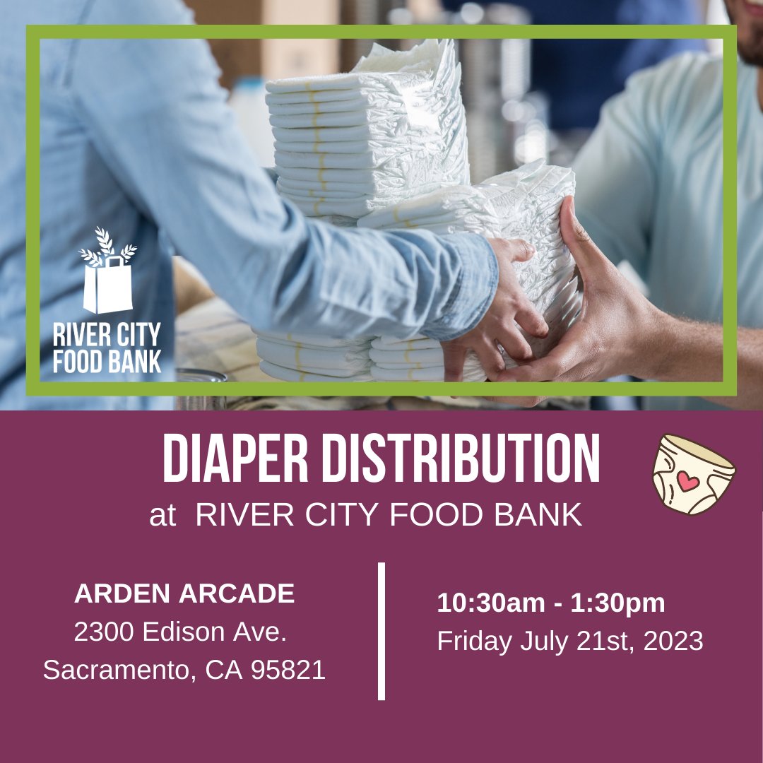 RCFoodBank's tweet image. Save the date for Diaper Distribution THIS Friday at River City Food Bank&apos;s Arden Arcade Emergency Food Distribution site! 
Join us from 10:30am to 1:30pm on Friday, July 21st to receive support for you and your little ones! #DiaperDistribution #FamilySupport #CommunityAssistance