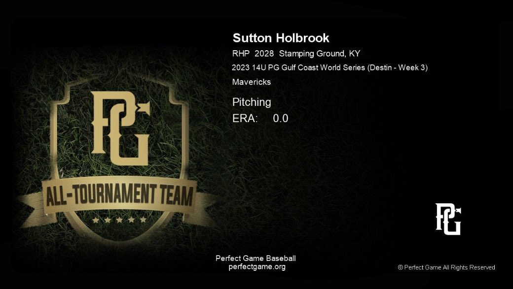 SuttonHolbrook's tweet photo. I had a good week in Destin,FL playing at the perfect game World Series, I made the all tournament team for pitching I had 7in pitched and gave up 5 hits with a 0.0 ERA. @GBC_Mavs_2027 @GCHSBASEBALL8 @JamieTessoff @UKBaseball @EKUBaseball @MidwayUBaseball https://t.co/grTVzlOaPB