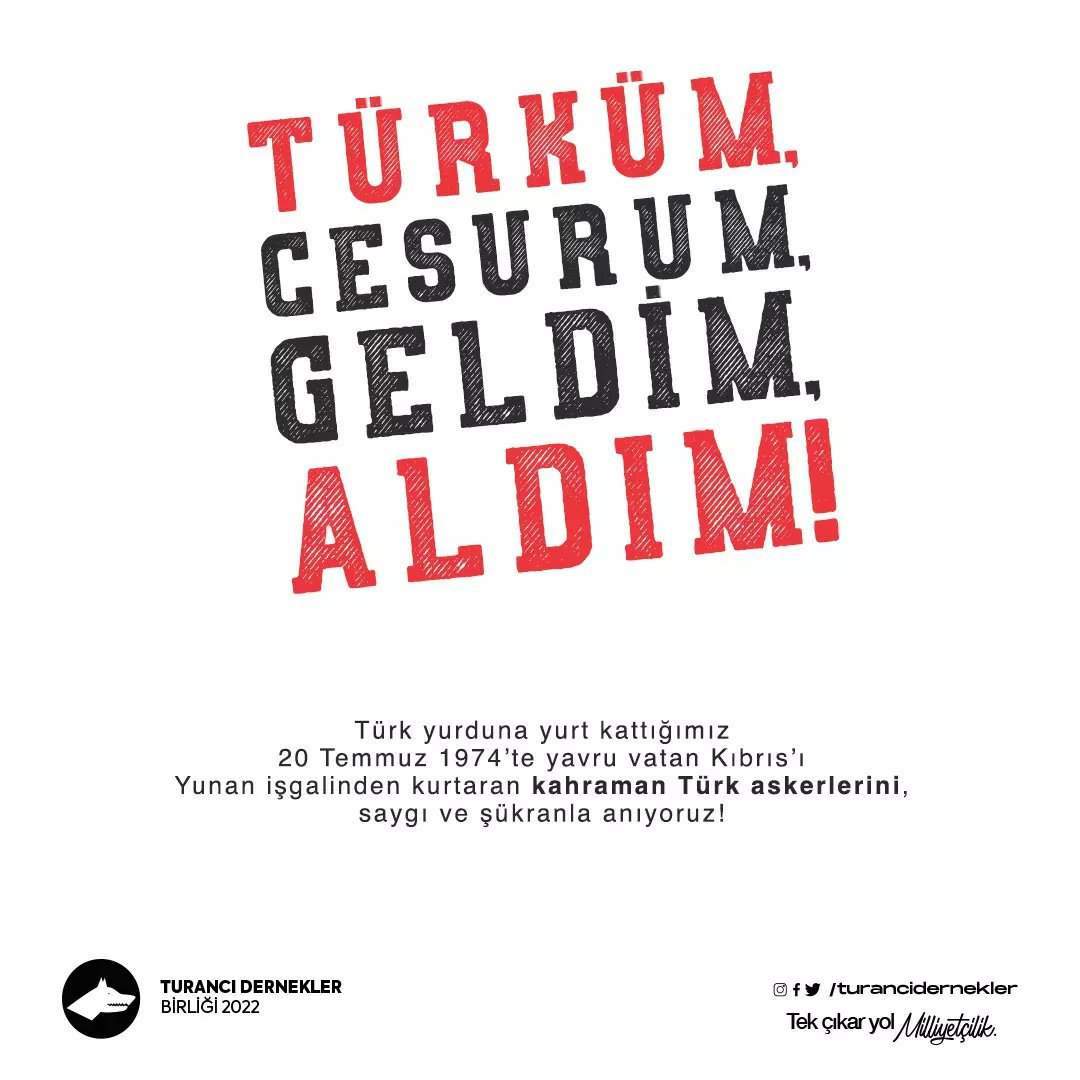 Türk yurduna yurt kattığımız 20 Temmuz 1974’te yavru vatan Kıbrıs’ı Yunan işgalinden kurtaran kahraman Türk askerlerini, saygı ve şükranla anıyoruz!