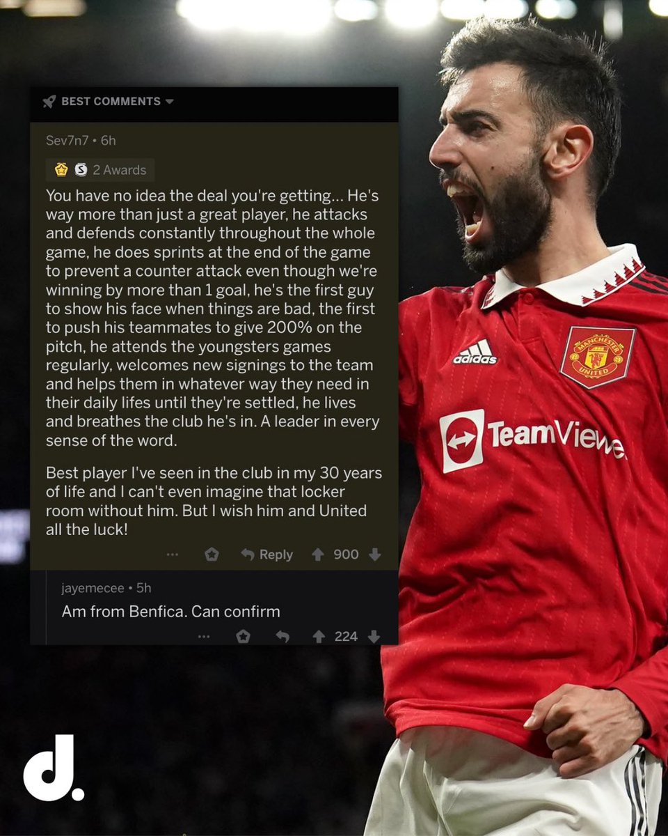 Throwback to when a Sporting fan said this about Bruno Fernandes 3 years ago when #mufc signed him. ❤️ We got exactly that, a leader. ©️✨