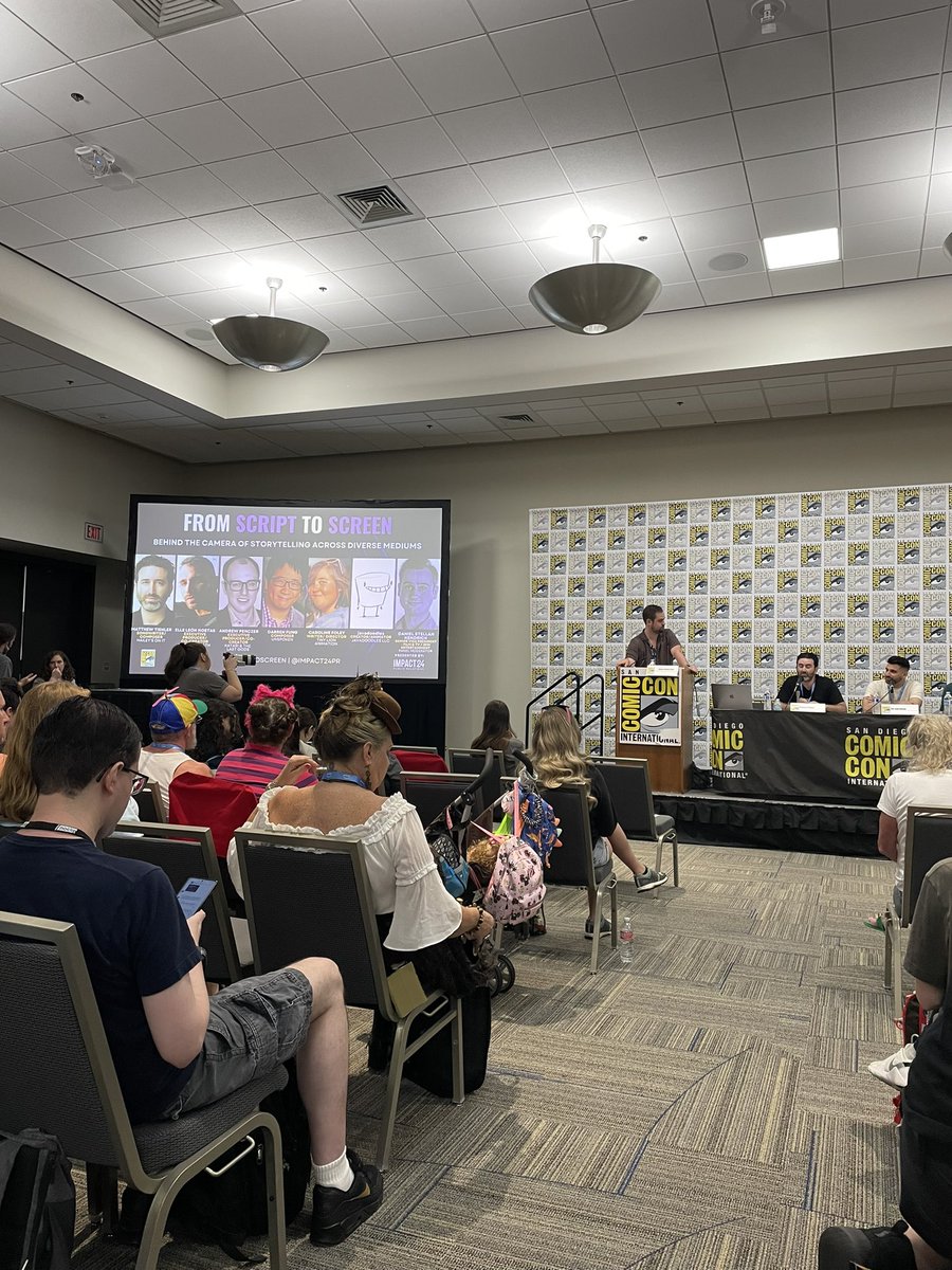 Our very own Daniel Kendrick moderating the FROM SCRIPT TO SCREEN Panel at #SDCC2023 !!!