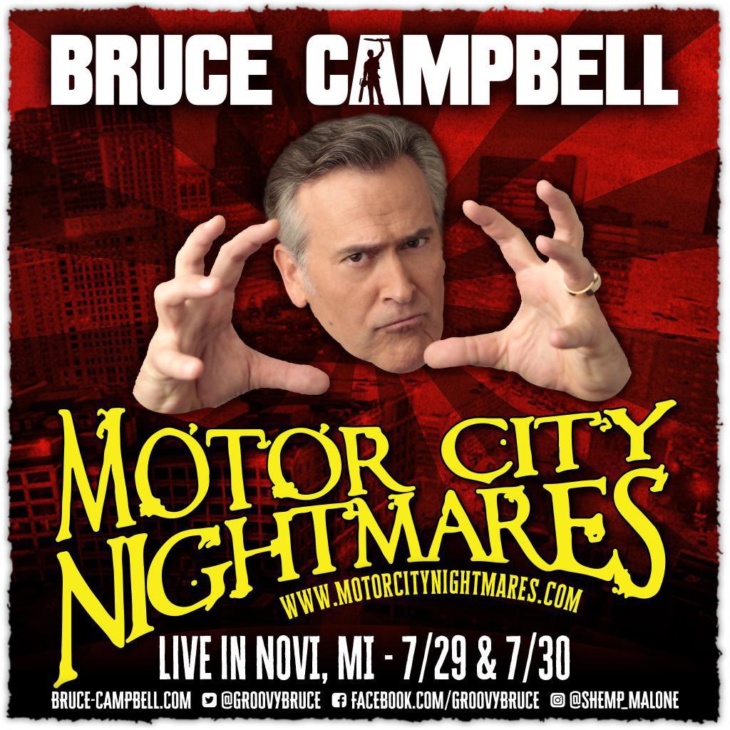 July 29-30! The Deadite slaying Master of Disaster! The mighty Bruce Campbell aka <a href="/GroovyBruce/">Bruce Campbell</a> will be choppin’ heads off at Motor City Nightmares in Detroit / Novi Michigan! dangerousentertainment.net style! #brucecampbell #detroit #horror #motorcitynightmares