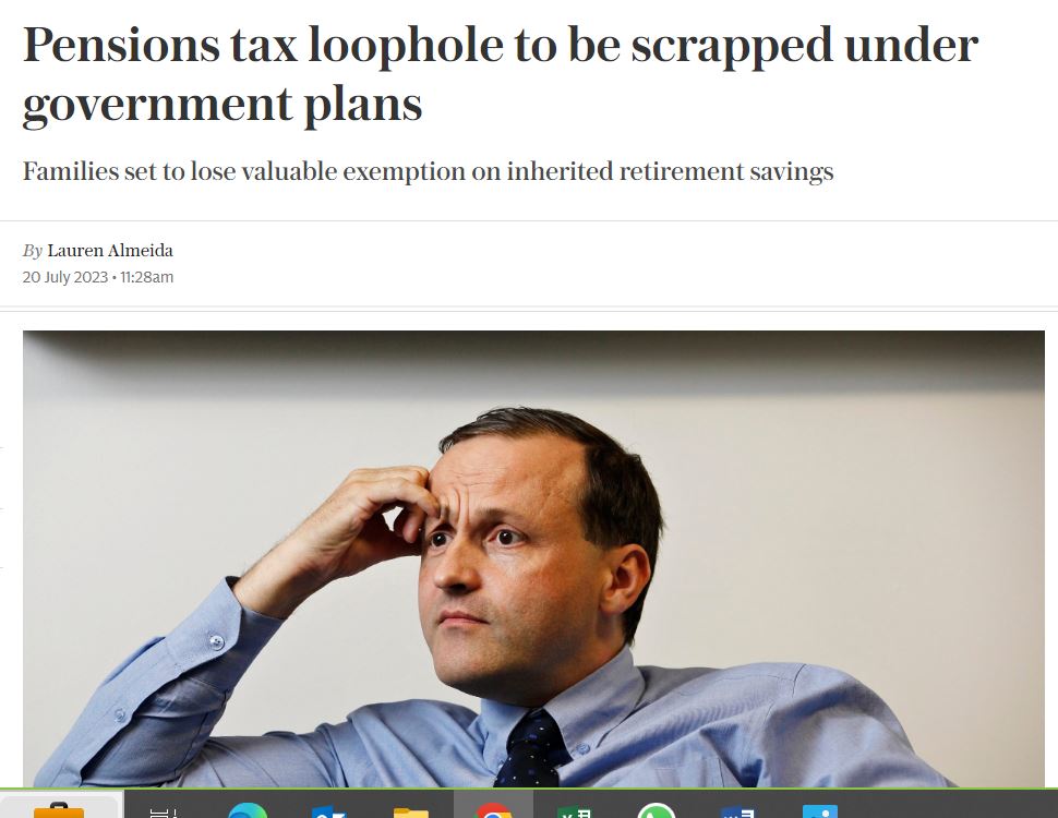 The mad campaign to extract every last penny of tax is now being extended to private pension savings.

Today if someone dies before 75 their pension is exempt from both inheritance tax and income tax.

The Government now proposes to scrap the exemption from income tax.

1/3