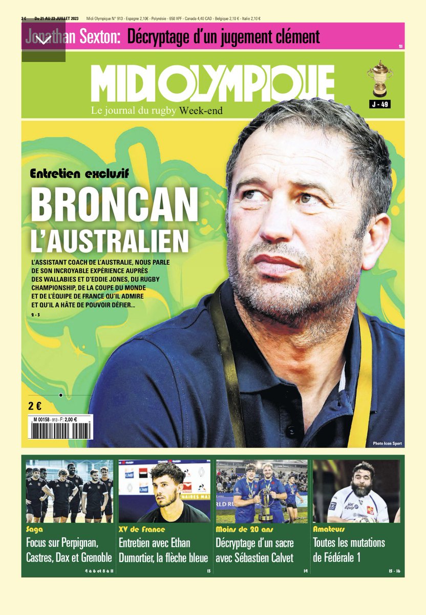 .<a href="/BroncanH/">Pierre Henry Broncan</a> définitivement plus Gersois ? C’est midol qui le dit et en une 😗#sapiacain #australien