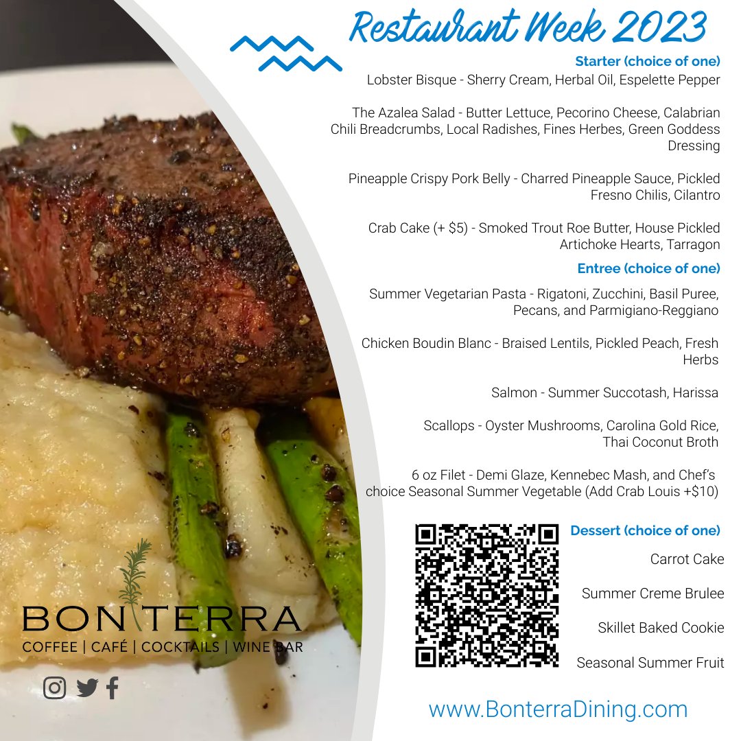 A culinary journey like never before #RestaurantWeek. Our exclusive 3-course fixed price dinner menu is designed to tantalize your taste buds.

Join us at #Bonterra July 21- 29 for #CharlotteRestaurantWeek 2023!

Reservations link in bio

#wine #finedining #cltfood #food #clteats