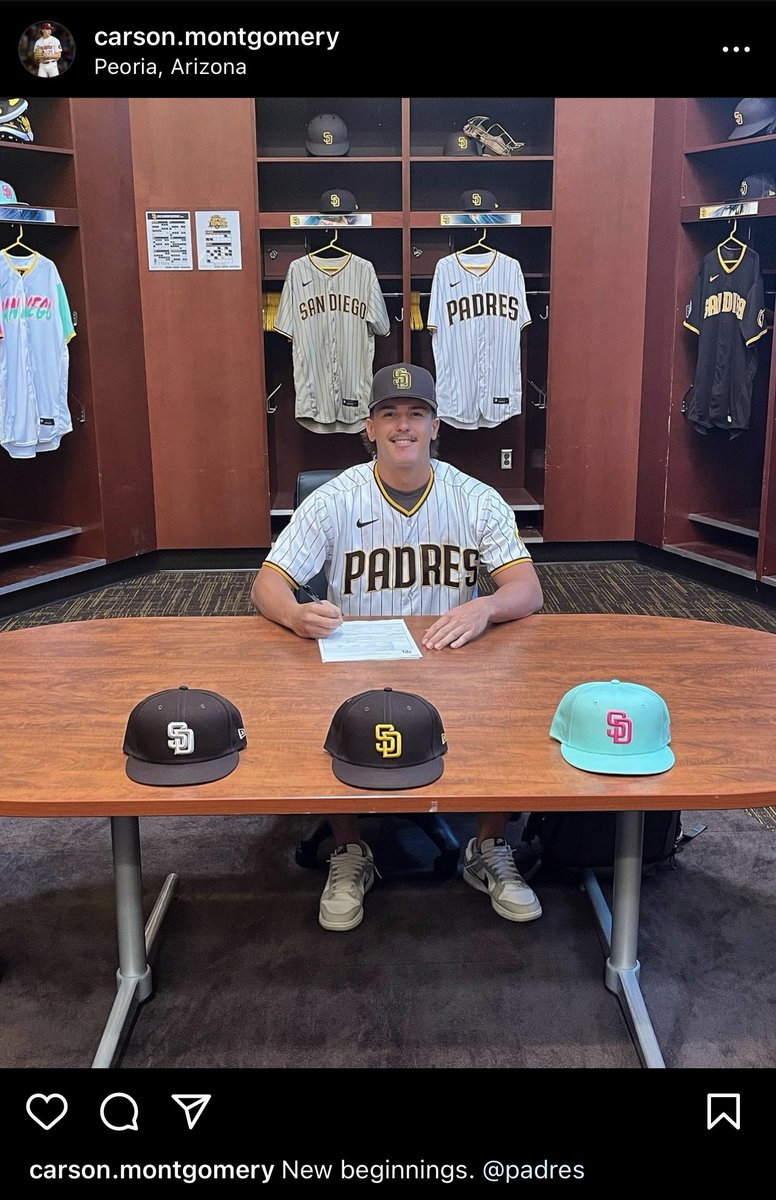 brettpn's tweet image. 11th round pick Carson Montgomery has officially signed with the San Diego Padres: