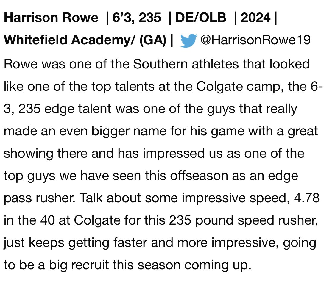 Harrison Rowe (@harrisonrowe19) on Twitter photo Thank you <a href="/6starfootballMO/">Six Star Football | MISSOURI</a> for the write up! <a href="/CoachWalsh1518/">Robert Walsh</a> <a href="/RecruitGeorgia/">Recruit Georgia</a> <a href="/RecruitThePack/">Whitefield Academy HS Recruiting Page</a> Thank you <a href="/6starfootballMO/">Six Star Football | MISSOURI</a> for the write up! <a href="/CoachWalsh1518/">Robert Walsh</a> <a href="/RecruitGeorgia/">Recruit Georgia</a> <a href="/RecruitThePack/">Whitefield Academy HS Recruiting Page</a>