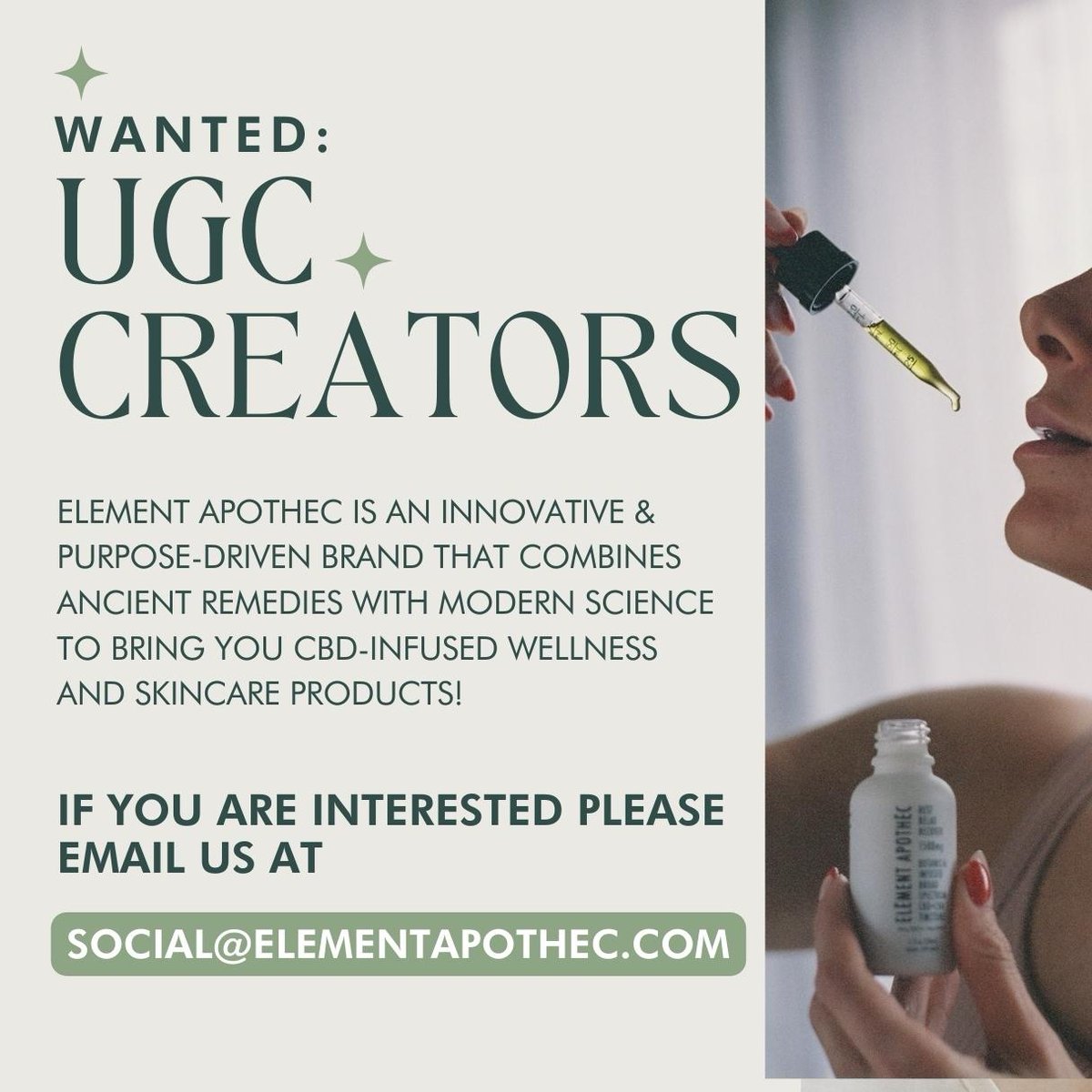 ElementApothec's tweet photo. Calling all UGC CREATORS! ✨
We're looking for more content creators to test out our products and share your experiences with our audience.

📧 Email us if you're interested!⁠ 

#ElementApothec #ugccommunity #UGC #ugccreator https://t.co/uL87V83J81