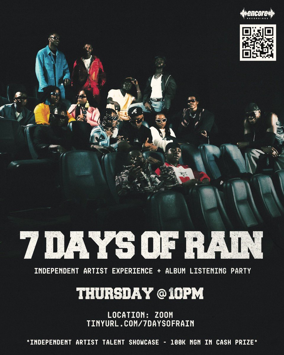 OloladeAngel's tweet photo. Not just a listening experience but one that could make a permanent change to unsigned artistes life or help them win an important prize to keep building his/her career #7daysofrain
Join @OnyiKokelu tonight on zoom, check flyer👇🏾 https://t.co/9D4DxgaEIy