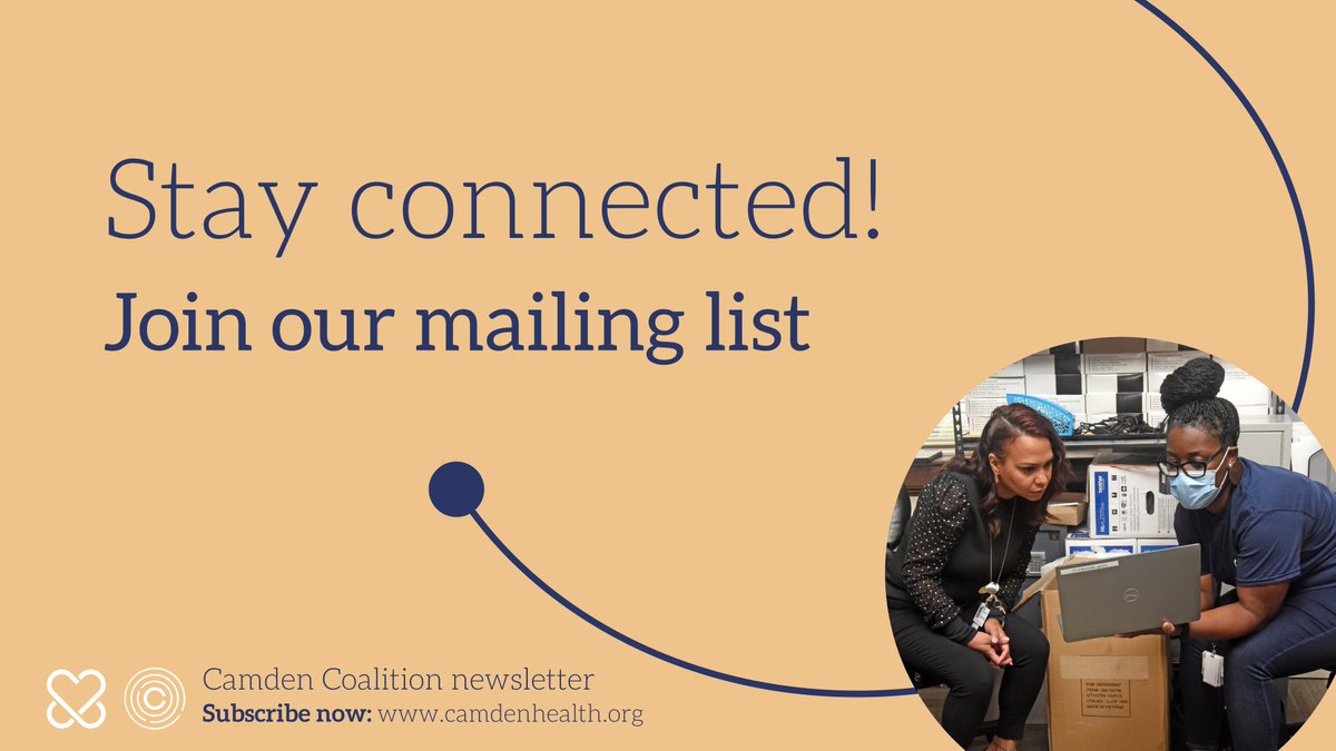 Stay connected to all things Camden Coalition through our newsletter. Learn more about recently published resources and blog posts, upcoming events, and what our #ComplexCare colleagues are up to!
Sign up now: ow.ly/MJSH50PfuRh