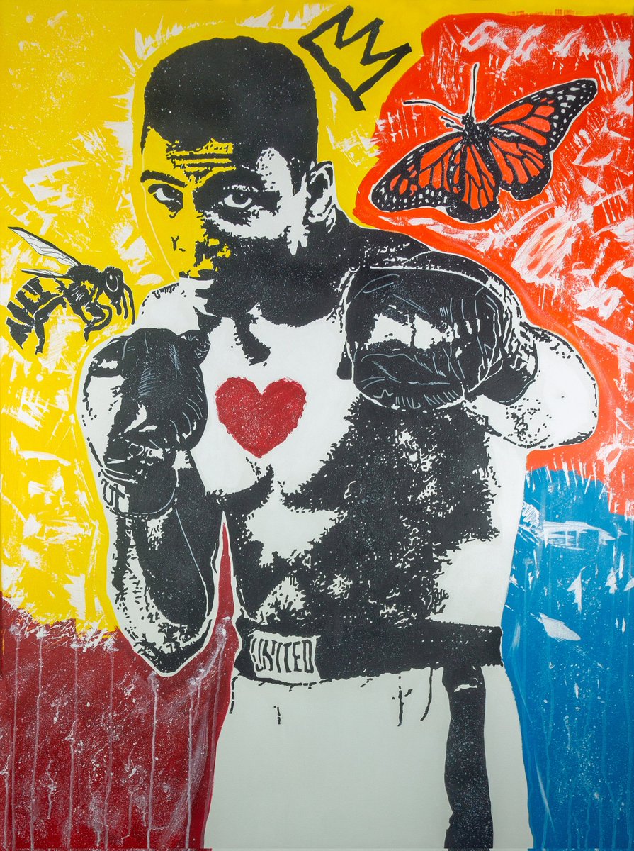 dangunn's tweet photo. "King Ali No. 2" 36" x 48" Acrylic &amp; oil marker on gallery wrapped canvas. Available for acquisition. #art #artist #MuhammadAli #artforsale  #originalartwork #smallbusinessowner https://t.co/s1qHUb4V90