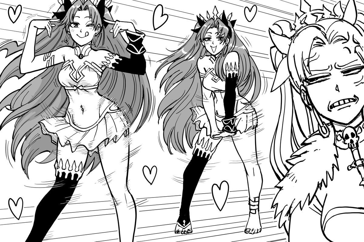 Patreon request: Ishtar (FGO) doing the Me!Me!Me! hip sway dance while Ereshgikal looks on, annoyed.