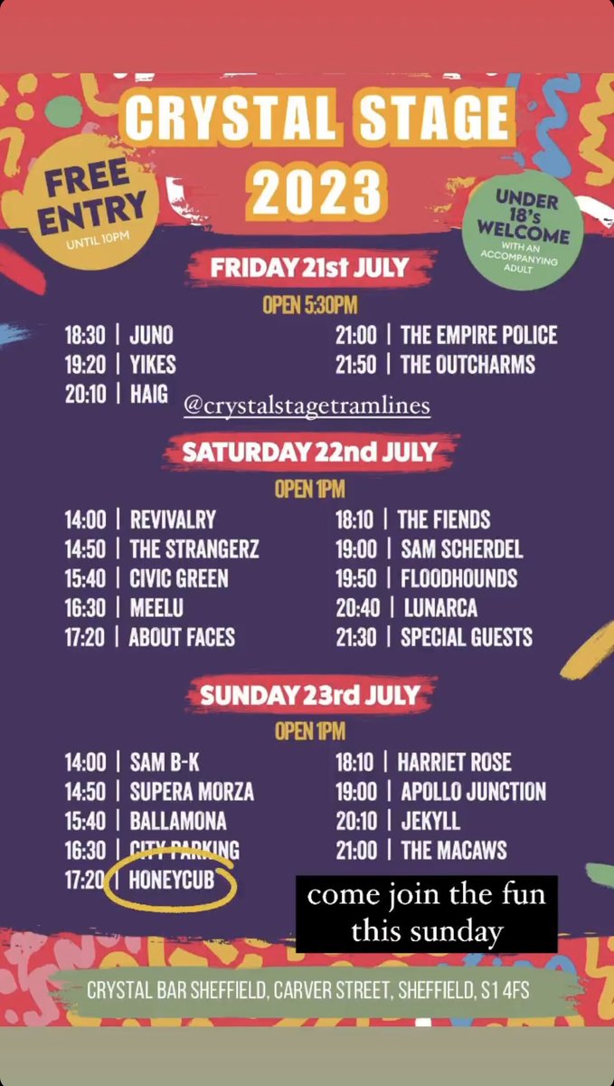 tramlines fringe this sunday at 17:20 in sheffield 🤝 gonna be a good en