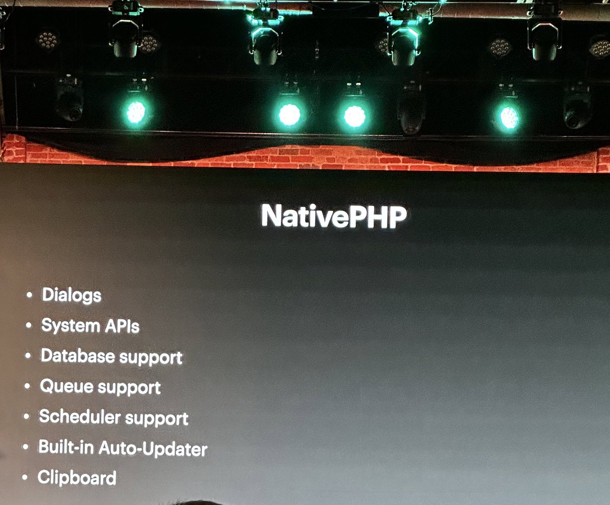 Wonderful talk…. #Nativephp is definitely a game changer for #php devs. Without leaving the levarage of #laravel and #php, you can build desktop app using a ⚡️#Nativephp 
🫡 to <a href="/marcelpociot/">Marcel Pociot 🧪</a> 

Features available in current version of nativephp. 👇🏻