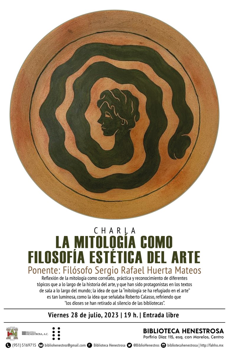 BiblioHenestros's tweet photo. El viernes de la siguiente semana, la #BibliotecaHenestrosa te invita a la charla «La mitología como filosofía estética del arte», con el filósofo Sergio Rafael Huerta Mateos como ponente. 

19h, entrada libre.
@FundacionAHHO https://t.co/7MzRN3UOZG