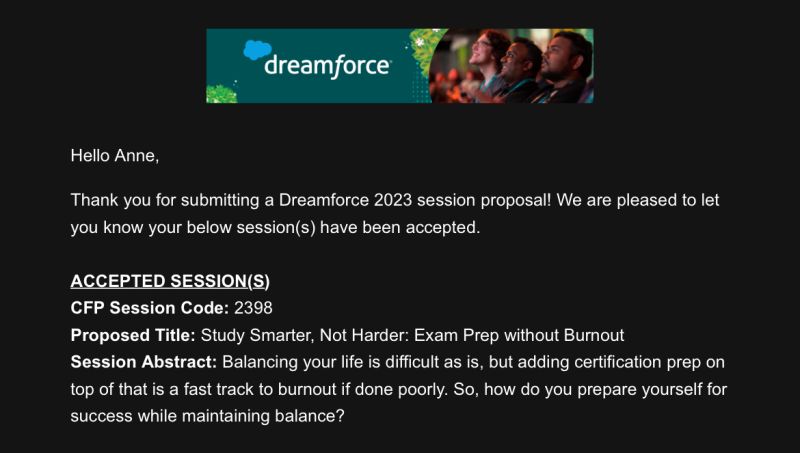 The confirmation emails are in and we are so proud to congratulate several incredible Arkies on their acceptance as <a href="/Dreamforce/">Dreamforce</a> speakers this year: <a href="/RadianncePowell/">Anne Powell</a>, <a href="/GiancarloTweets/">Giancarlo Berroya</a>, Zoe Waldridge, and <a href="/JasonMAtwood/">Jason M. Atwood (he/him)</a>. #DF23 #TrailblazerCommunity