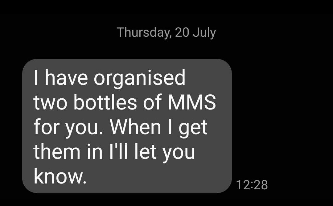 fionapettit71's tweet photo. #Live5DHealth have been reported to @TheHPRA for peddling dangerous #pseudoscience 
Today owner Gary Kealy told me he can get me two bottles of lethal #BLEACH product #MMS https://t.co/jZXDWIO6zL