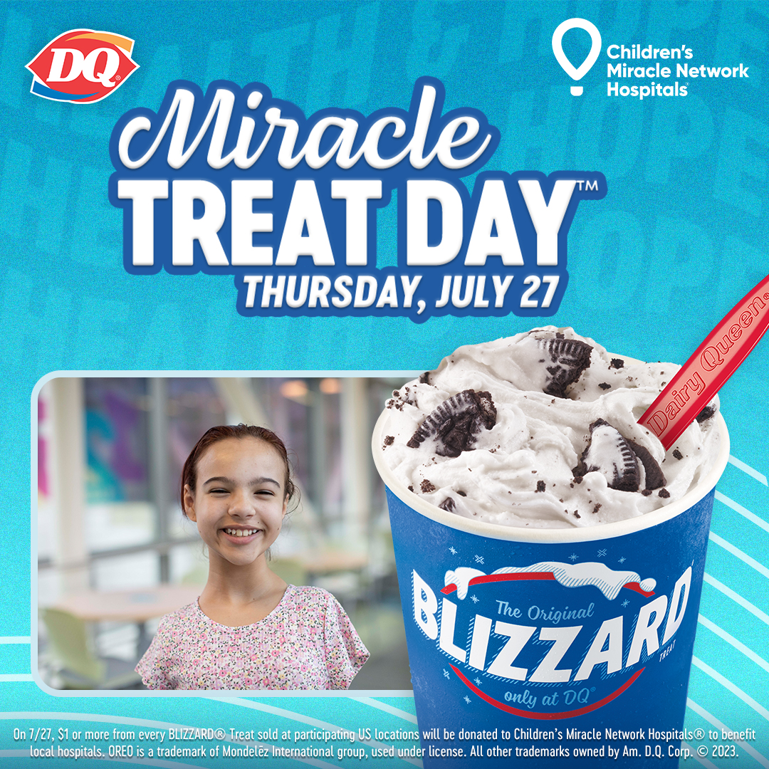 AHNPeach's tweet photo. Miracle Treat Day is a week from today! Proceeds from the sale of BLIZZARD® Treats on July 27 at participating Dairy Queen locations will benefit Atrium Health Navicent Beverly Knight Olson Children's Hospital! https://t.co/24f4kCis7j